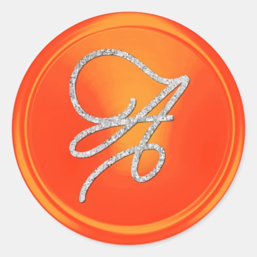 ALLE INITIALEN Silber Schriftzug Monogramm Orange Runder Aufkleber (Vorderseite)