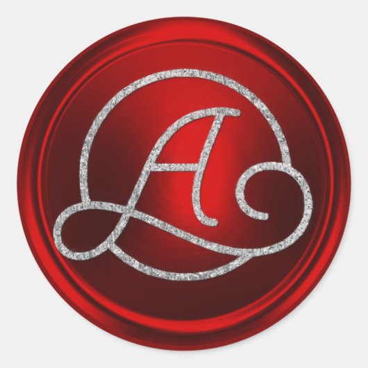 ALLE INITIALEN Silberner Kreis-Monogramm Rot Runder Aufkleber (Vorderseite)