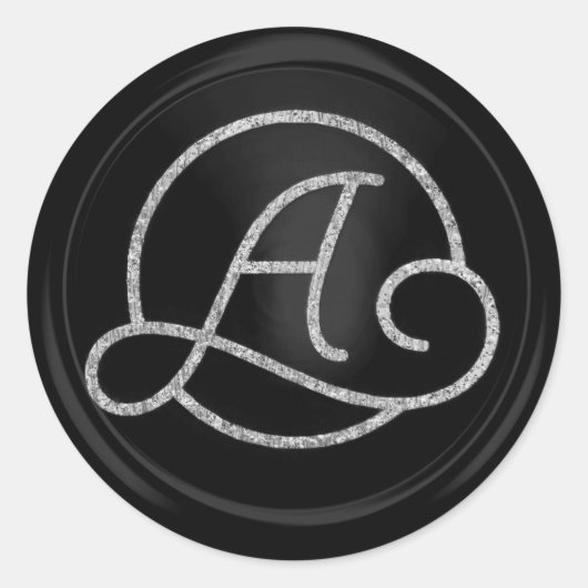 ALLE INITIALEN Silberner Kreis-Monogramm Schwarz Runder Aufkleber (Vorderseite)
