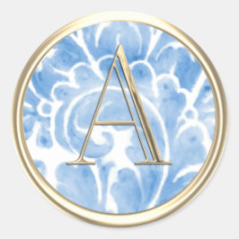 ALLE INITIALS Gold Monogram Blue Plume Runder Aufkleber