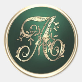 Alle Initials Gold Monogram Emerald Green Runder Aufkleber