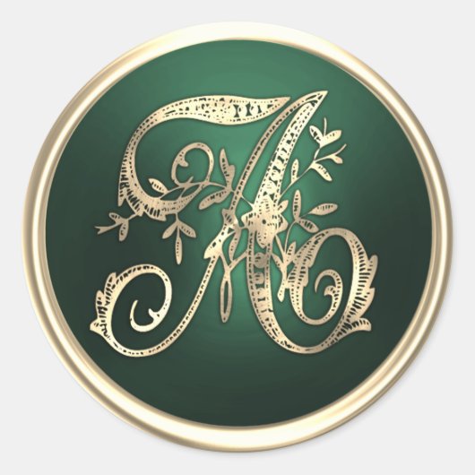 Alle Initials Gold Monogram Emerald Green Runder Aufkleber (Vorderseite)
