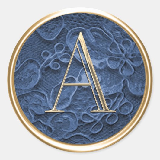 ALLE INITIALS Gold Monogram für Navy Blue Lace Runder Aufkleber (Vorderseite)
