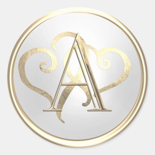 ALLE INITIALS Gold Monogram Gold Hearts Pearl Runder Aufkleber (Vorderseite)