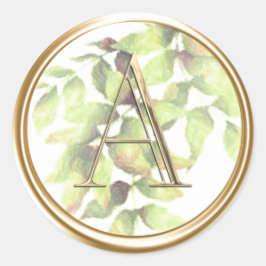 ALLE INITIALS Gold Monogram Green Blätter Botanica Runder Aufkleber