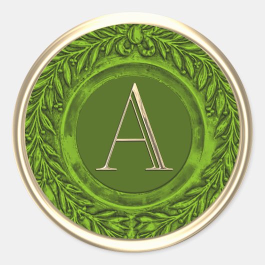 ALLE INITIALS Gold Monogram Green Laurel Wreath Runder Aufkleber (Vorderseite)