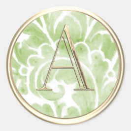 ALLE INITIALS Gold Monogram Green Plume Runder Aufkleber