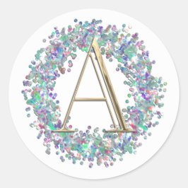 ALLE INITIALS Gold Monogram Iridescent Glitzer Runder Aufkleber