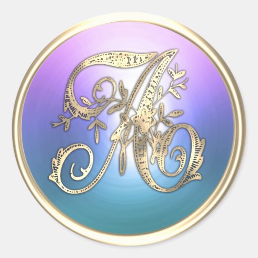 ALLE INITIALS Gold Monogram Lila Blue Runder Aufkleber (Vorderseite)