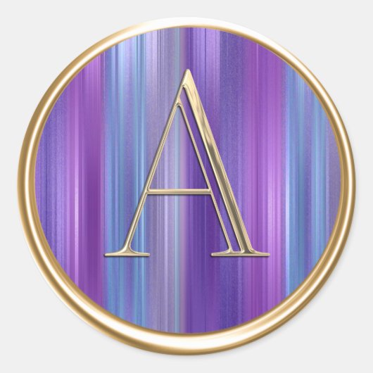 ALLE INITIALS Gold Monogram Lila Blue Strips Runder Aufkleber (Vorderseite)