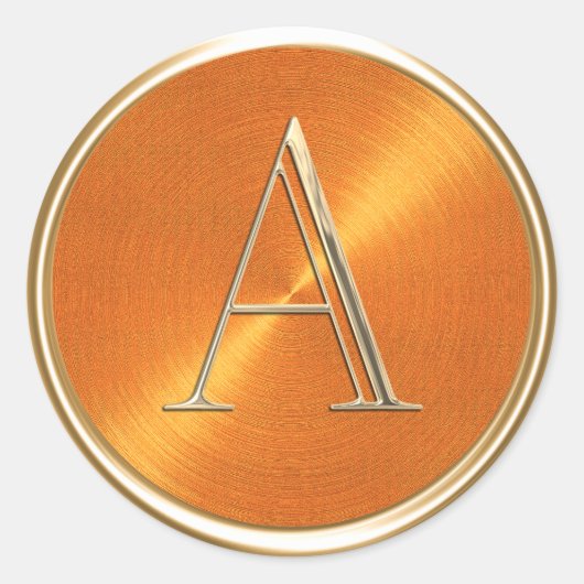 ALLE INITIALS Gold Monogram Orange Muster Runder Aufkleber (Vorderseite)
