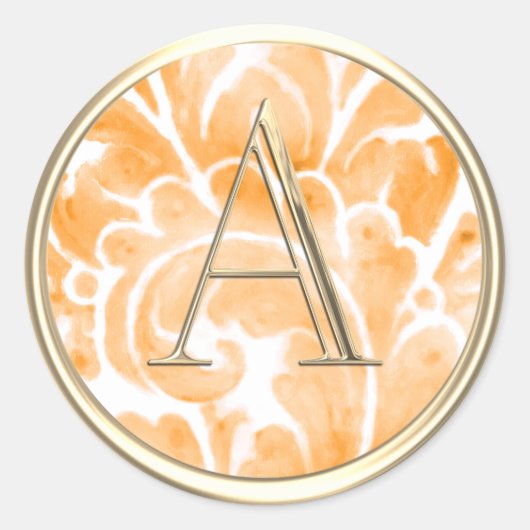 ALLE INITIALS Gold Monogram Orange Plume Runder Aufkleber (Vorderseite)