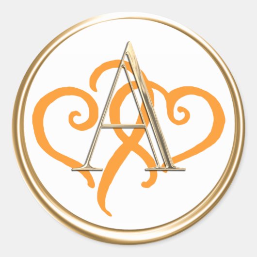 ALLE INITIALS Gold Monogram Two Orange Hearts Runder Aufkleber (Vorderseite)
