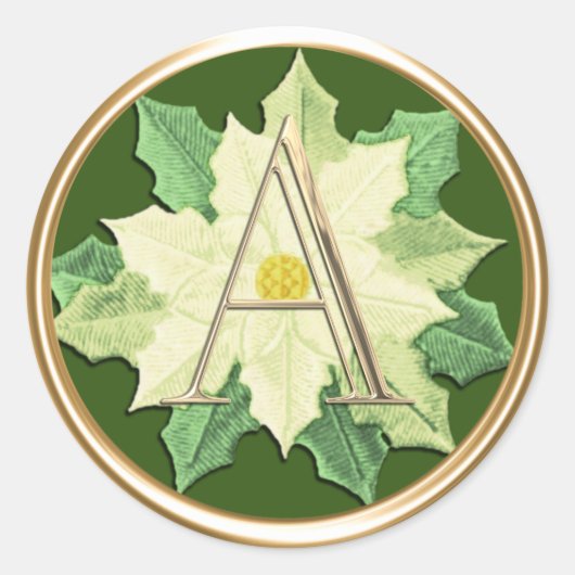 ALLE INITIALS Gold Monogramm bei weißer Poinsettie Runder Aufkleber (Vorderseite)