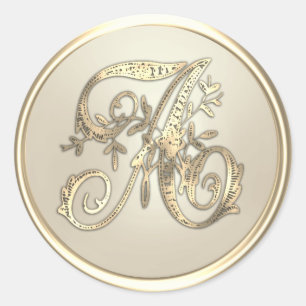ALLE INITIALS Gold Monogramm Erstgeborene Elfenbei Runder Aufkleber
