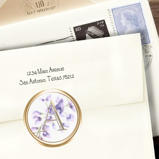 ALLE INITIALS Gold Monogramm für Lila Wisteria Runder Aufkleber