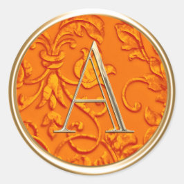 ALLE INITIALS Gold Monogramm für Orange Damask Runder Aufkleber