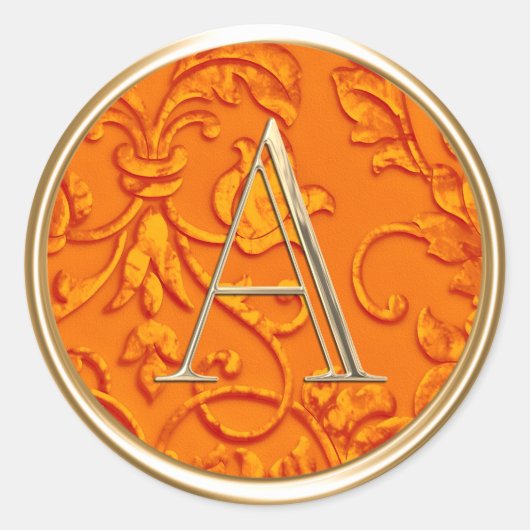 ALLE INITIALS Gold Monogramm für Orange Damask Runder Aufkleber (Vorderseite)