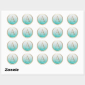 ALLE INITIALS Monogram White Aqua Ombre Glittery Runder Aufkleber (Blatt)