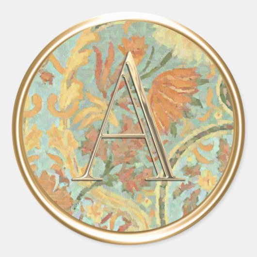 ALLE INITIALS Monogramm Erde Tone Damask Classic Runder Aufkleber (Vorderseite)