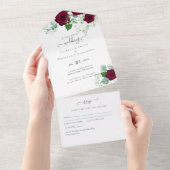 Alle inklusiven Deep-Rote Rosen Hochzeit RSVP All In One Einladung (Abreißen)
