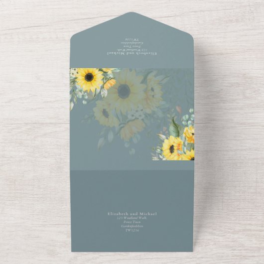 Alle inklusiven romantischen Sonnenblumen Hochzeit All In One Einladung (Außenbereich)