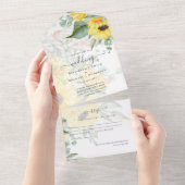 Alle inklusiven romantischen Sonnenblumen Hochzeit All In One Einladung (Abreißen)