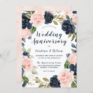 Alle Jahre Hochzeitstag Jubiläum Blush Pink Navy B Einladung