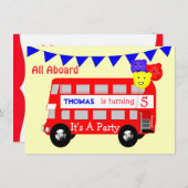 Alle Kinder an Bord des Big Red Bus Party Einladung (Vorne/Hinten)