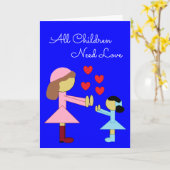 Alle Kinder brauchen Liebe: Blauer Leder Karte (Gelbe Blume)