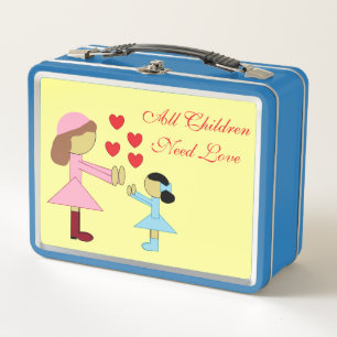 Alle Kinder brauchen Liebe: Gelb & Blau Metall Brotdose