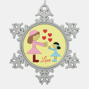 Alle Kinder brauchen Liebe: hellgelb Schneeflocken Zinn-Ornament