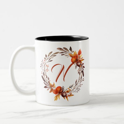 Alle Letter Girly Stylish Boho Foliage Monogram Zweifarbige Tasse (Links)
