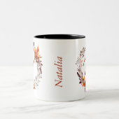 Alle Letter Girly Stylish Boho Foliage Monogram Zweifarbige Tasse (Mittel)