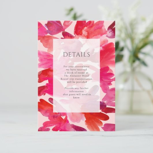 Alle Liebe Aquarell Rosa Rote Hochzeit Details Begleitkarte (Stehend Vorderseite)