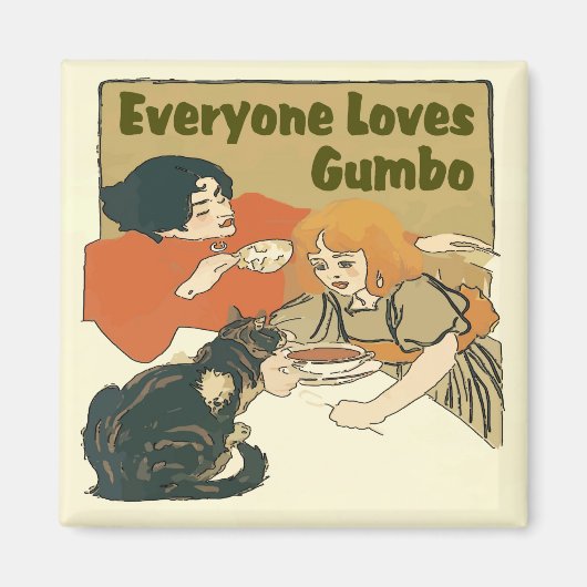 Alle Lieben Gumbo, Vintages Girl- und Katzenposter Magnet (Vorne)