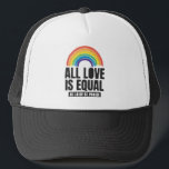 Alle Lieben sind gleichberechtigte LGBT-Rechte-Rai Truckerkappe<br><div class="desc">"All Liebe Is Equal" ist ein Retro- und Aquarelldesign, das sich durch den Regenbogen auszeichnet, der sich durch Stolz und die Unterstützung von Liebe, Gleichheit und Sensibilisierung auszeichnet. Das ist eine tolle Geschenkidee für Rainbow LGBTQ Lesbian Pan Trans Quees Cis Equipment, perfekt für den Pride Month, Pride Week mit Regenbogenflagge....</div>