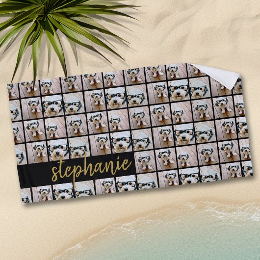 Alle mehr als 6 Foto Collage Black & Gold Script N Strandtuch