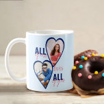 Alle meine Lieben Sie alle 4 Herz Foto Blau Kaffeetasse<br><div class="desc">Erstellen Sie Ihre eigene romantische Foto-Tasse,  die Sie mit 4 Ihrer Lieblings-Fotos anpassen können. Die Fotovorlage zeigt Ihre Bilder in Herzformen,  gerahmt in Blau. Das Design lautet "ALL I,  Lieben All YOU" in modern überdimensionierten Printmedien und lässiger Schriftzeichen. Perfekt für den Valentinstag,  eine Verlobung oder einfach nur weil!</div>