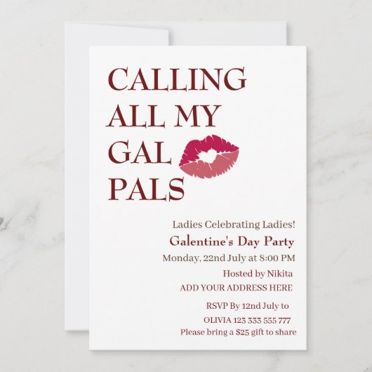 ALLE MEINEN GAL PAL Galentine's Day Girls Night Einladung (Vorderseite)