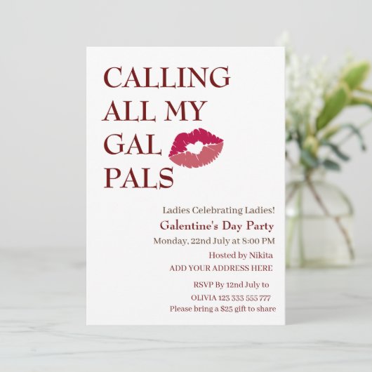ALLE MEINEN GAL PAL Galentine's Day Girls Night Einladung (Stehend Vorderseite)