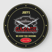 Alle Namen Garage Auto Grafik Spaß Slogan Schwarz Große Wanduhr (Vorderseite)