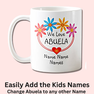 ALLE Namen Kids Name ABUELA Blume Herz ändern Kaffeetasse