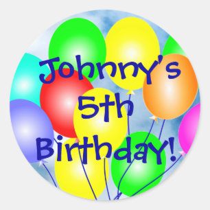 Alle Namen und Alter farbenfrohe Geburtstagsballon Runder Aufkleber