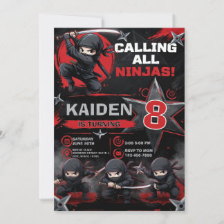 Alle Ninjas Rufen Martial Arts Jungen 8. Geburtsta Einladung