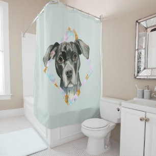 "Alle Ohr-" Pitbull-HundeAquarell-Malerei Duschvorhang