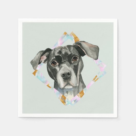 "Alle Ohren" Pit Bull Dog Aquarellmalerei Serviette (Vorderseite)
