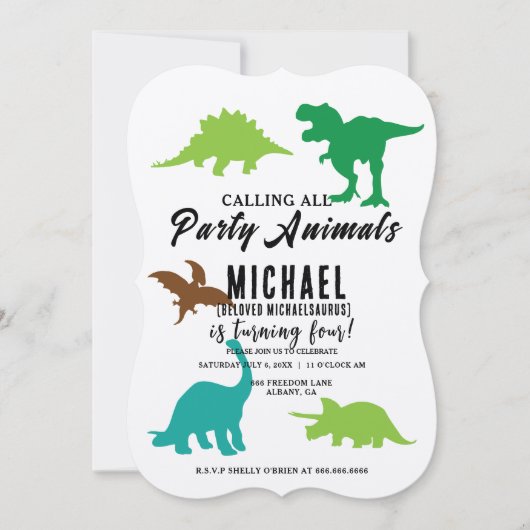 Alle Party Dinosaurier zum Geburtstag rufen Einladung (Vorderseite)