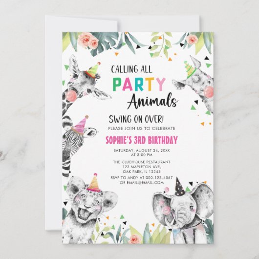 Alle Party Safari zum Geburtstag anrufen Einladung (Vorderseite)