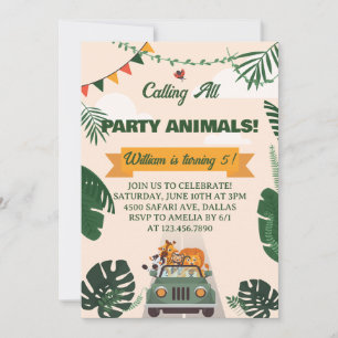 Alle Party-Tiere kommen - Safari-Zoo-Geburtstag Einladung